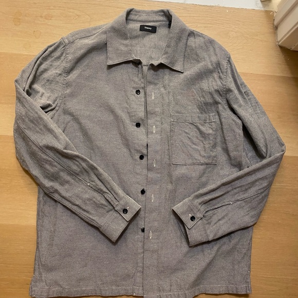 THEORY | Weekend Cotton Button Down Gray Men’s XL - Picture 4 of 6